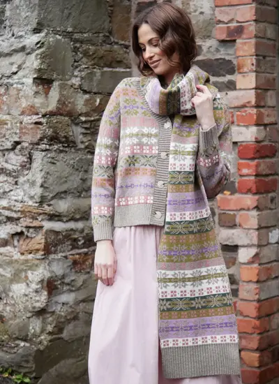 Fairisle Jacquard Wool Reversible Scarf in Oatmeal Mix